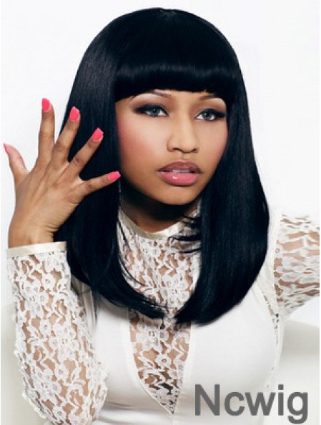 16 inch Black Straight With Bangs Shoulder Length Convenient Nicki Minaj Wigs