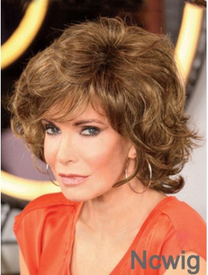 Chin Length Curly With Bangs Lace Front Brown Modern 12 inch Jaclyn Smith Wigs