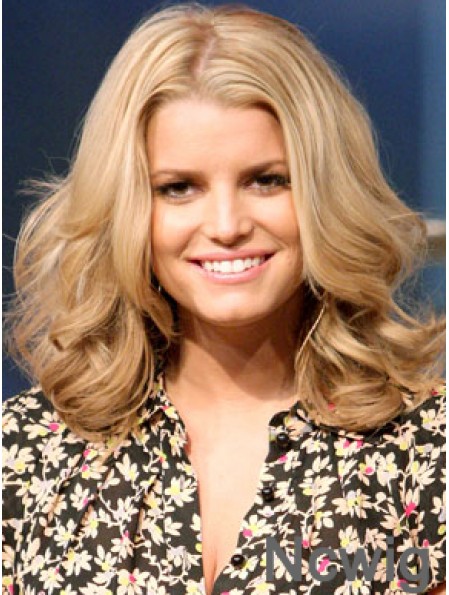 12 inch Comfortable Blonde Shoulder Length Wavy Without Bangs Jessica Simpson Wigs