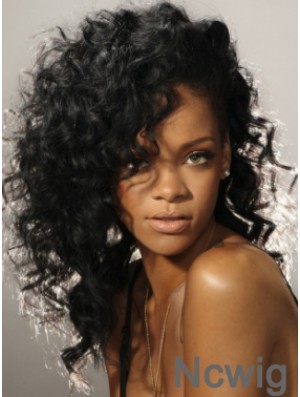 Black Curly Without Bangs Lace Front 16 inch New Rihanna Wigs