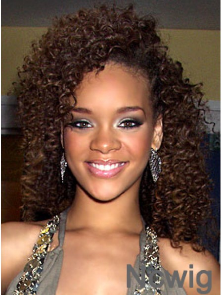 Brown Curly Layered 100% Hand-tied 14 inch Convenient Rihanna Wigs