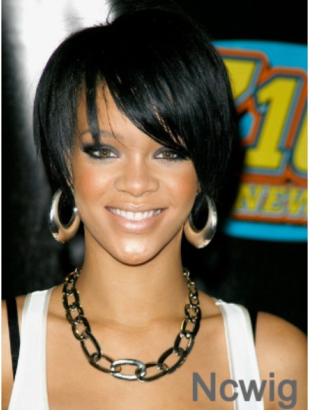 Black Straight With Bangs Lace Front 8 inch Cheapest Rihanna Wigs
