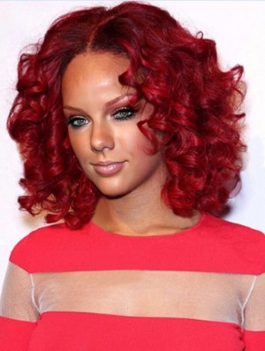 Red Curly Layered 100% Hand-tied 12 inch Discount Rihanna Wigs