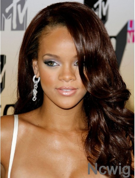 Black Wavy Without Bangs Lace Front 18 inch Best Rihanna Wigs