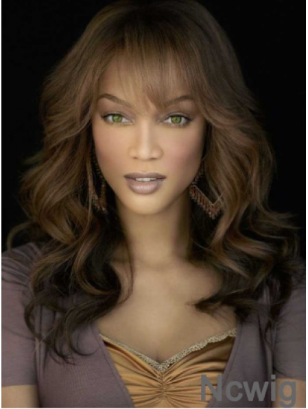 Brown Wavy With Bangs Lace Front 18 inch Good Tyra Banks Wigs