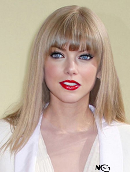 Capless With Bangs Straight Shoulder Length Blonde Durable Taylor Swift Wigs