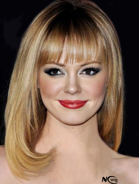 Synthetic Blonde Shoulder Straight With Bangs Emma Stone Wigs