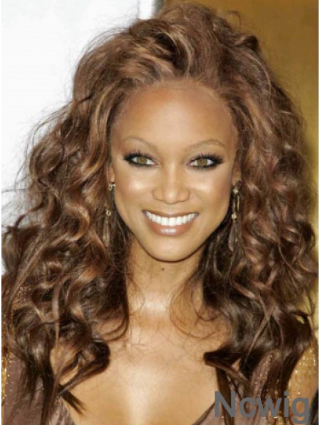 Brown Curly Without Bangs 100% Hand-tied 18 inch Flexibility Tyra Banks Wigs