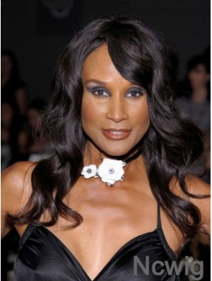 Black Long Wavy With Bangs Lace Front 18 inch Beverly Johnson Wigs