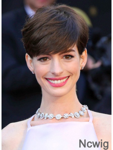 Brown Cropped Straight Boycuts Capless 6 inch Anne Hathaway Wigs