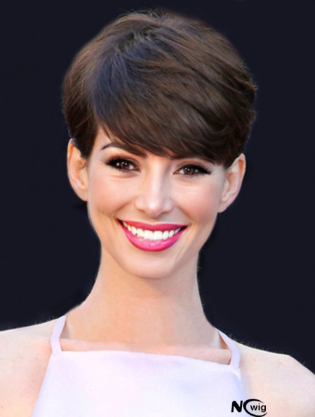 Brown Cropped Straight Boycuts Capless 6 inch Anne Hathaway Wigs