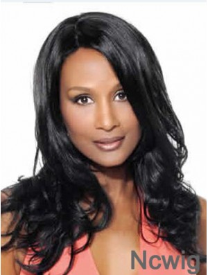 Black Long Wavy Without Bangs Lace Front 18 inch Beverly Johnson Wigs