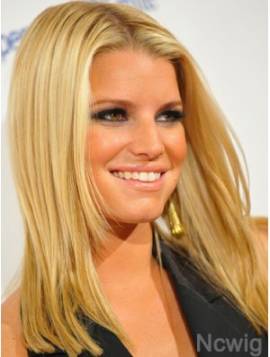 Straight 100% Hand-tied Layered Shoulder Length Blonde Fashion Jessica Simpson Wigs