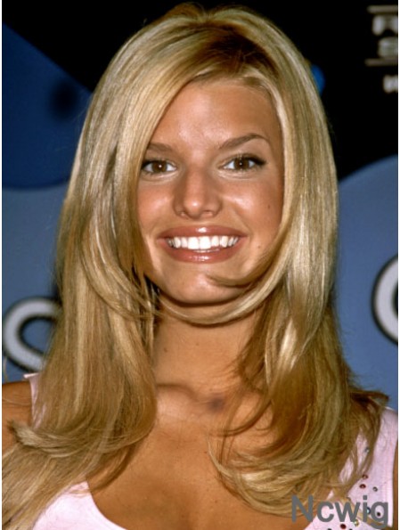 Wavy 100% Hand-tied Layered Long Blonde Cheap Jessica Simpson Wigs