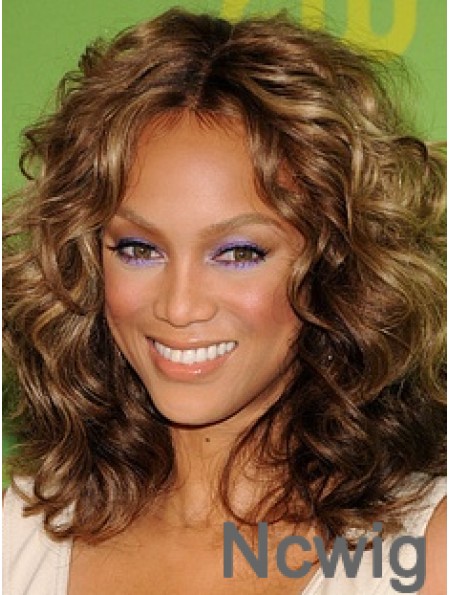 Brown Curly Without Bangs Lace Front 14 inch Soft Tyra Banks Wigs