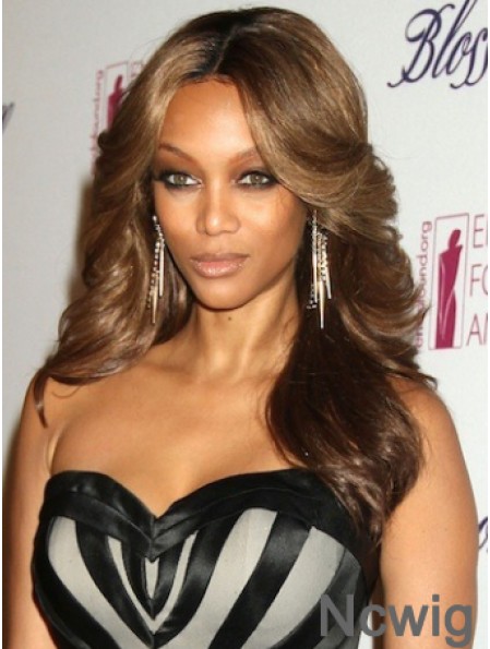 Brown Wavy Layered 100% Hand-tied 20 inch No-Fuss Tyra Banks Wigs