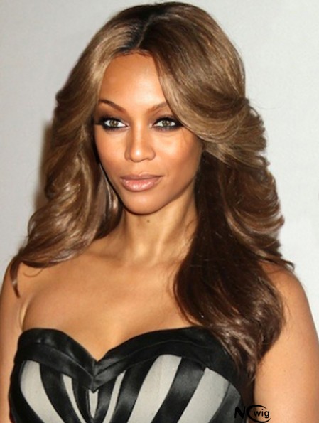 Brown Wavy Layered 100% Hand-tied 20 inch No-Fuss Tyra Banks Wigs