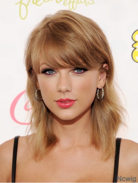 Capless With Bangs Wavy Shoulder Length Blonde Beautiful Taylor Swift Wigs