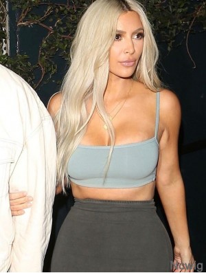 Straight Blonde Lace Front 25 inch Long Remy Human Hair Kim Kardashian Wigs