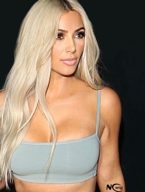 Straight Blonde Lace Front 25 inch Long Remy Human Hair Kim Kardashian Wigs