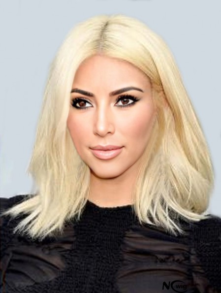 Shoulder Length Lace Front 14 inch Straight Blonde Remy Human Hair Kim Kardashian Wigs