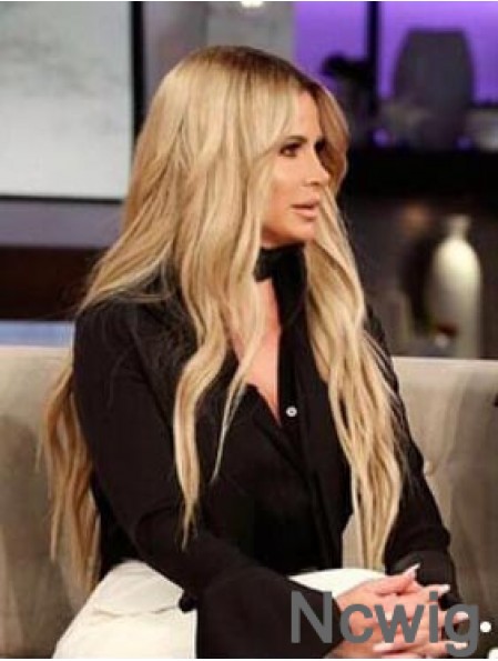 Lace Front Blonde 24 inch Without Bangs Wavy Long Synthetic Kim Zolciak Wigs