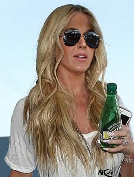 22 inch Without Bangs Synthetic Wavy Long Blonde Lace Front Kim Zolciak Wigs