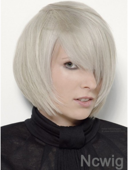 Capless Grey Chin Length Straight 12 inch Platinum Blonde Stylish Fashion Wigs