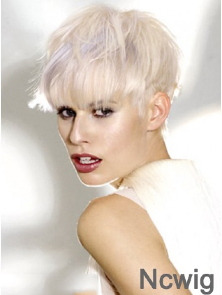 Monofilament Boycuts Short Straight 8 inch Platinum Blonde Ideal Fashion Wigs