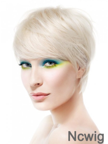 Lace Front Boycuts Short Straight 8 inch Platinum Blonde Soft Fashion Wigs