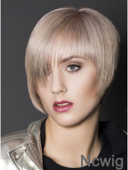 Capless Boycuts Short Straight 10 inch Platinum Blonde Sleek Fashion Wigs