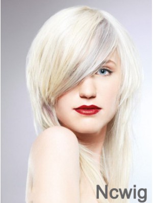 Lace Front With Bangs Long Straight 16 inch Platinum Blonde Fashionable Fashion Wigs