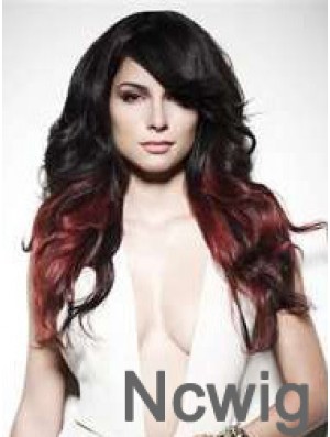 Stylish Ombre/2 Tone Long Wavy With Bangs 22 inch Human Lace Wigs