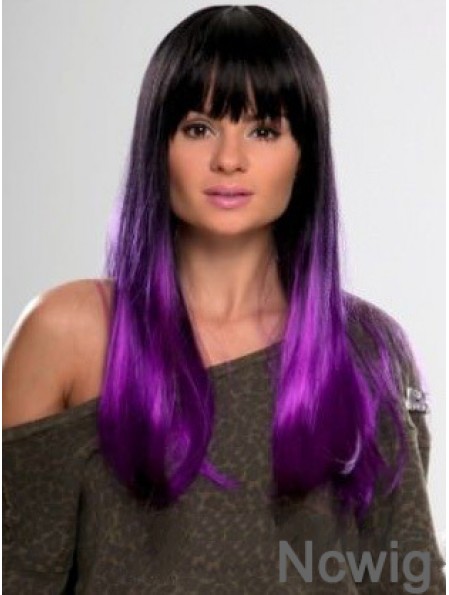 Sassy Ombre/2 Tone Long Straight With Bangs 22 inch Human Lace Wigs