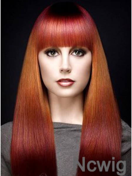 Popular Ombre/2 Tone Long Straight With Bangs 18 inch Human Lace Wigs