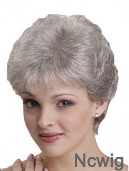 Short Grey Wigs With Synthetic Capless Straight Style