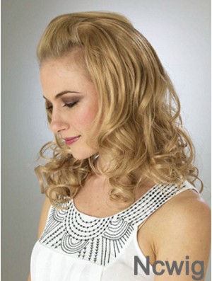 Shoulder Length Wavy Blonde Durable Synthetic Half Wigs
