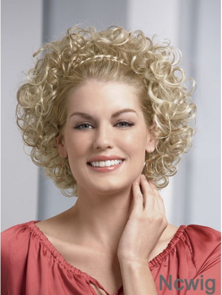 Chin Length Curly Blonde Fashionable Synthetic Half Wigs
