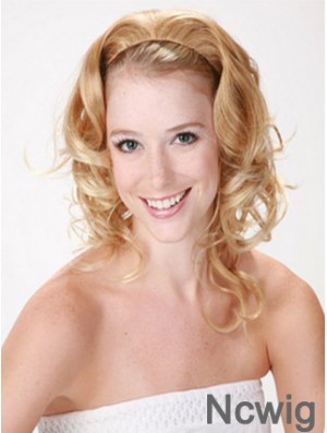 Shoulder Length Curly Blonde Style Synthetic Half Wigs
