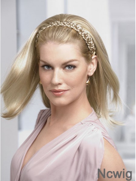 Shoulder Length Straight Blonde Ideal Synthetic Half Wigs