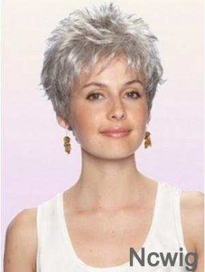 Cheap Grey Wigs With Capless Synthetic Cropped Length