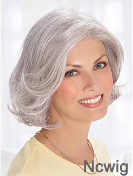 Grey Short Wig Remy Human Wavy Style Chin Length With Capless