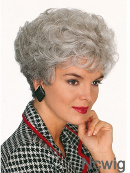 Professional Wigs With Capless Curly Style Short Length Grey Cut