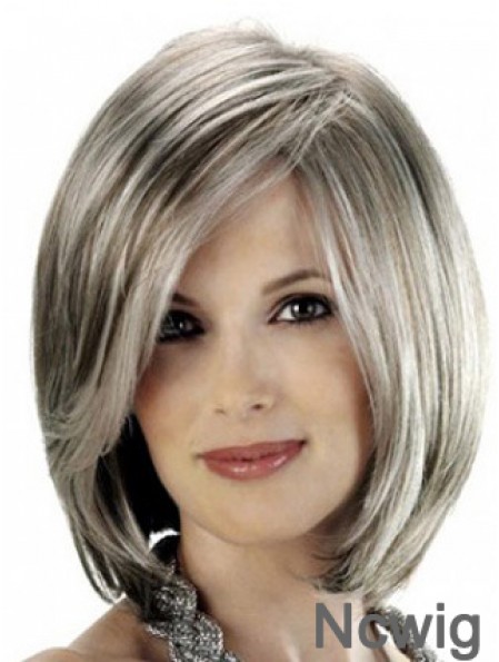 Straight Lace Front 12 inch Stylish Chin Length Grey Wigs