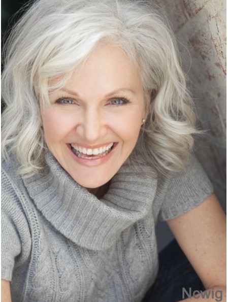 Grey Wigs Chin Length With Capless Wavy Style