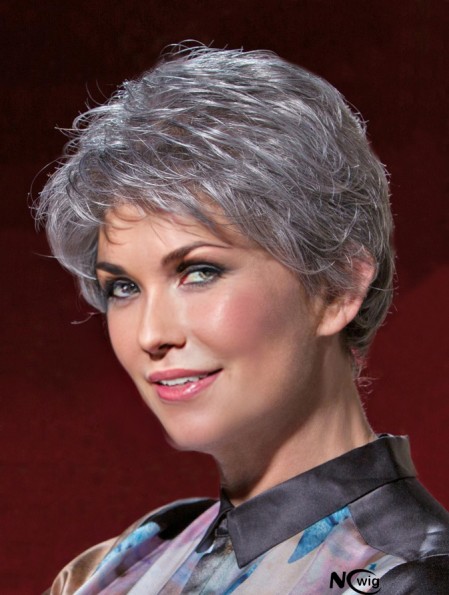 Ideal Short Wavy 100% Hand-tied Grey Wigs