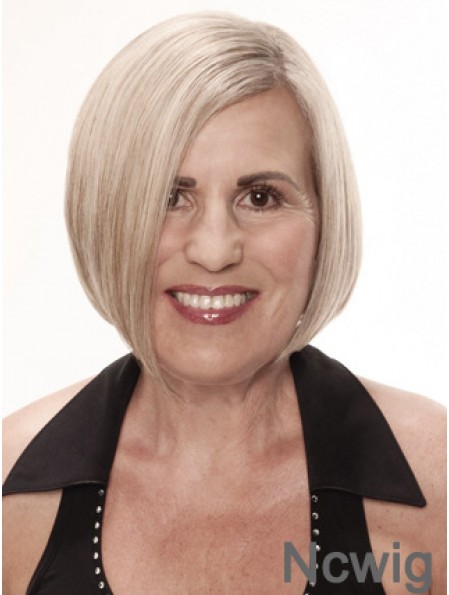 Remy Human Grey Short Straight Monofilament Platinum Blonde Wigs