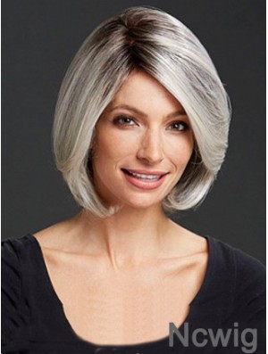 Straight Capless 12 inch Cheap Chin Length Grey Wigs