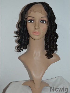 14 inch Lace Front Curly Black No-Fuss U Part Wigs