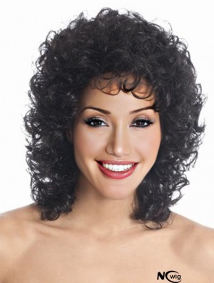 Shoulder Length Black Curly Layered Sleek African American Wigs